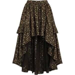 Alyce Paris‎ Womens Black Gold Star Metallic High Low Tulle Formal Skirt XS